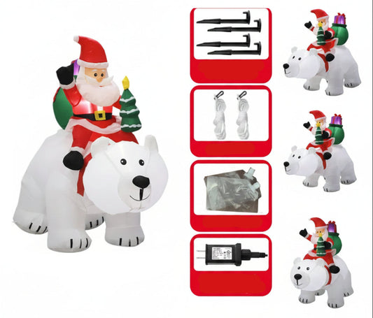 Inflatable Santa on Polar Bear – 2.1M LED Outdoor Christmas Yard Decoration for Gardens and Holiday Displays