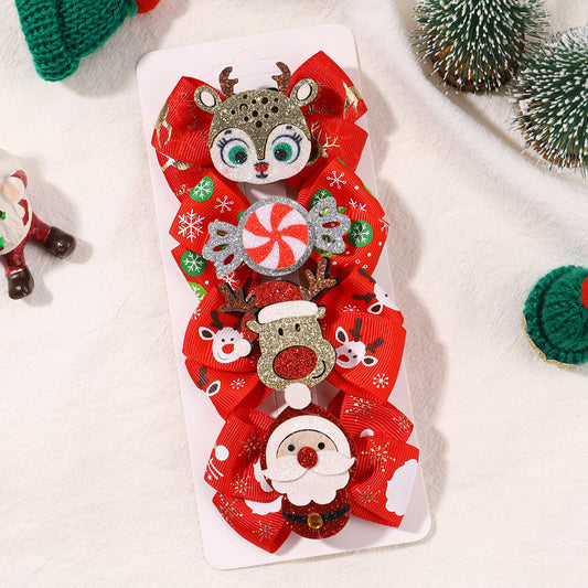 Baby Christmas Hair Clip Set – Santa and Reindeer Holiday Hair Accessories for Girls Party Outfits