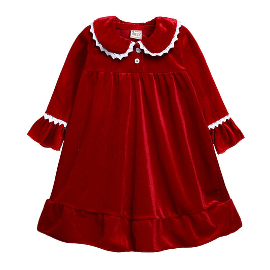 Kids Christmas Costume Pajamas – Classic Red Velvet Plaid Matching Sleepwear for Festive Family Celebrations
