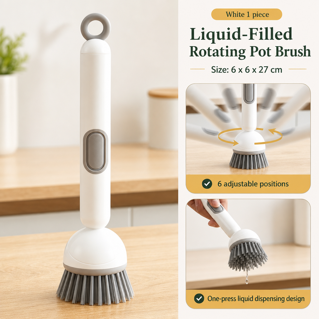 360° Rotating Soap Dispensing Dish Brush With Interchangeable Heads