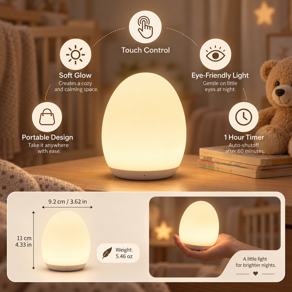 Silicone Night Light Touch Control Kids Portable Egg