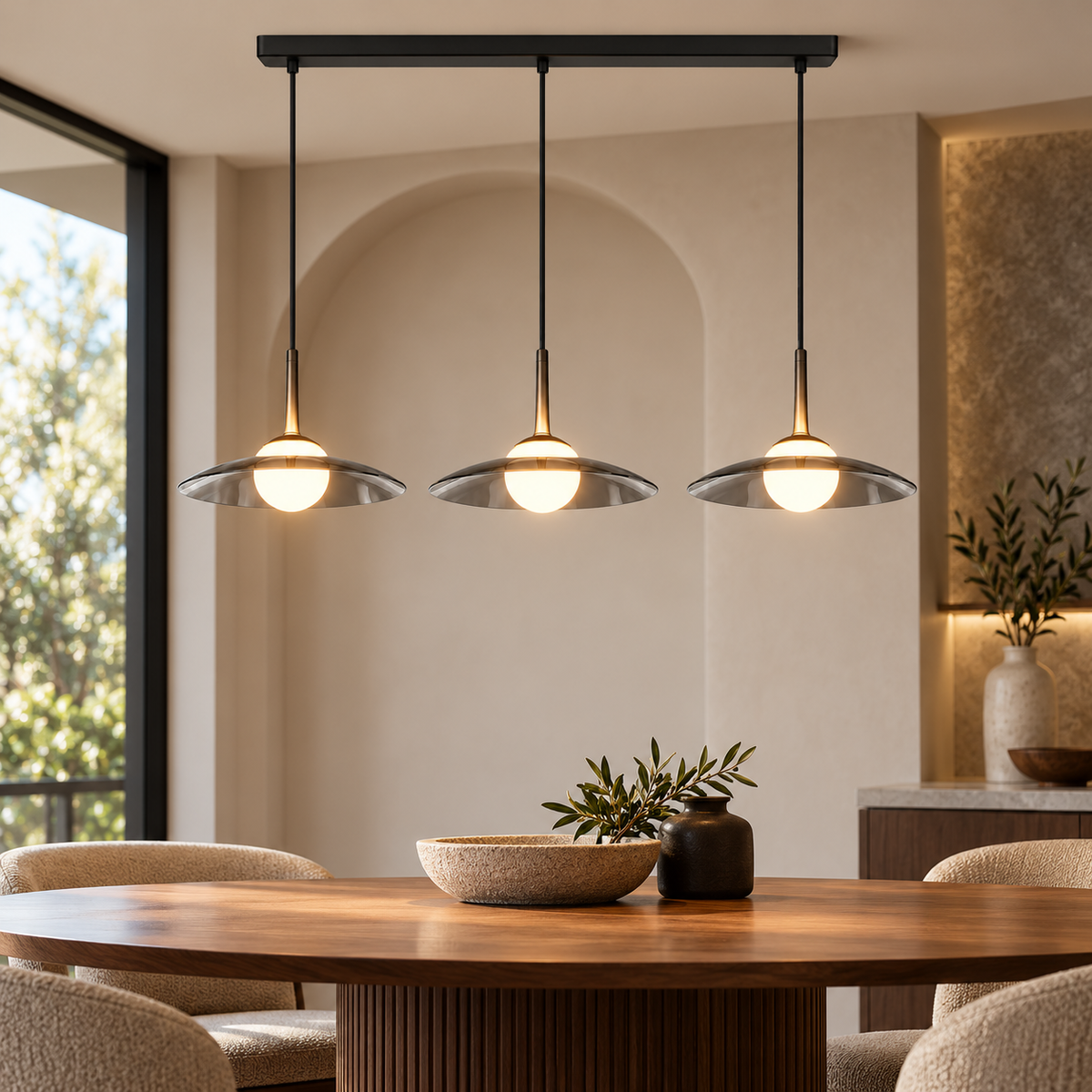Smoky Glass LED Pendant Light Dimmable Dome Modern