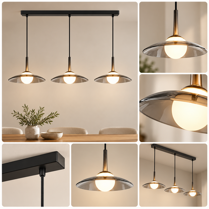 Smoky Glass LED Pendant Light Dimmable Dome Modern