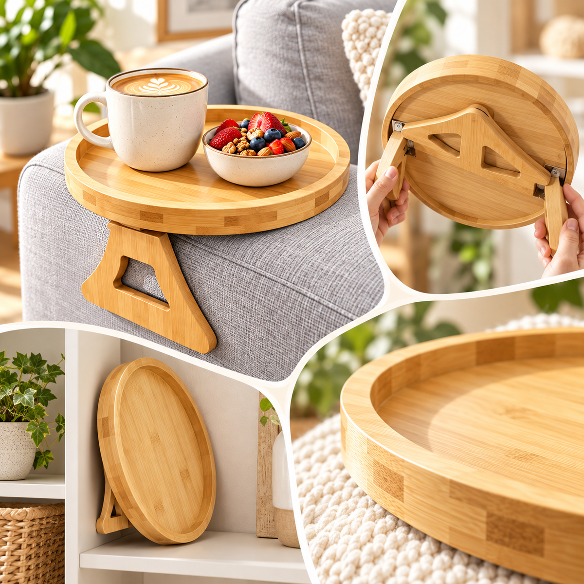 Sofa Armrest Tray Wooden Compact Minimalist Rectangle