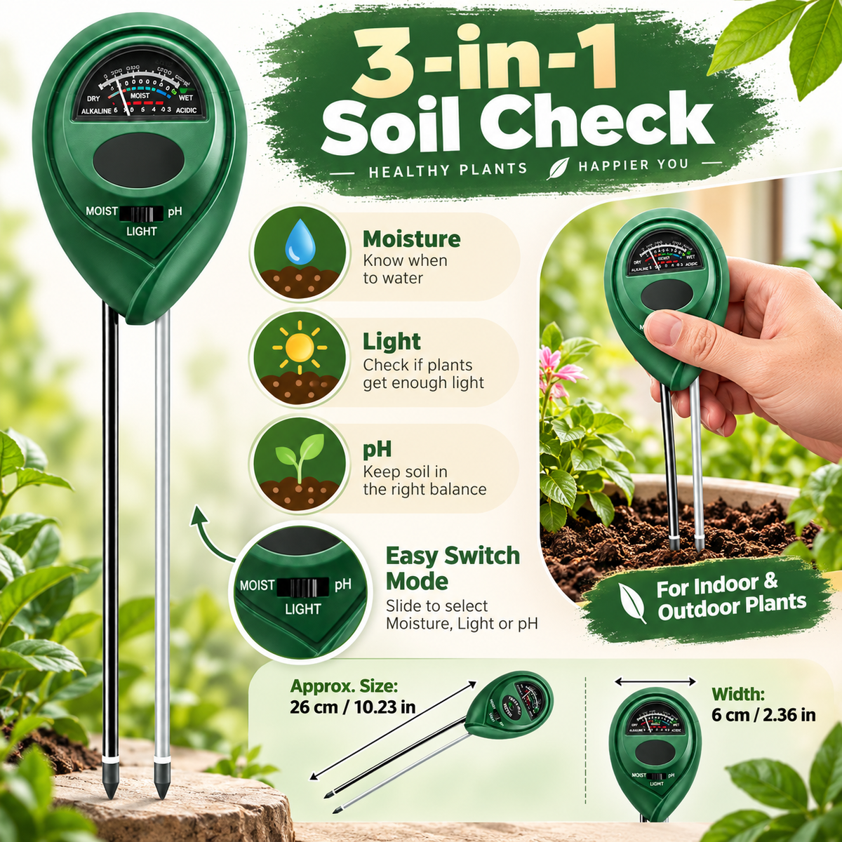 Soil Moisture Meter Gardening Tool Three Way Sensor