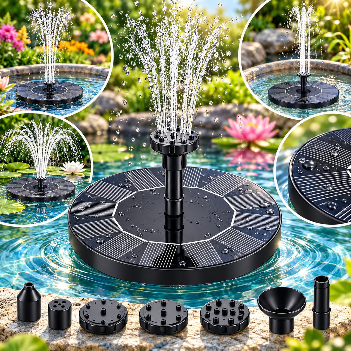 Solar Fountain Pump Floating Water Feature Outdoor Decor