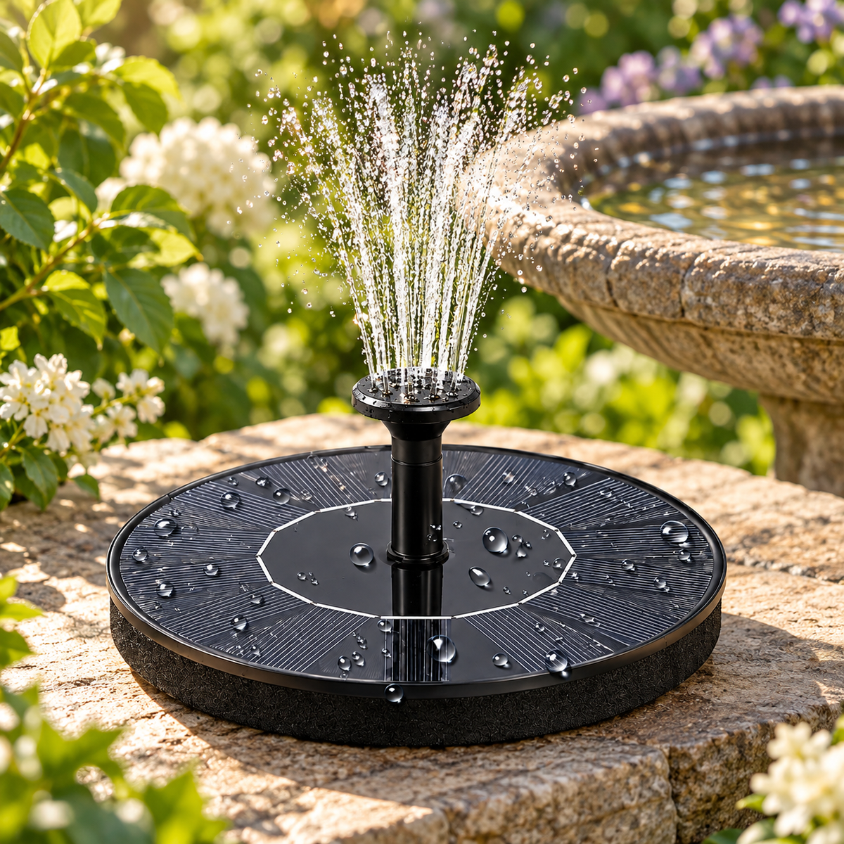 Solar Powered Bird Bath Fountain Outdoor Water Feature