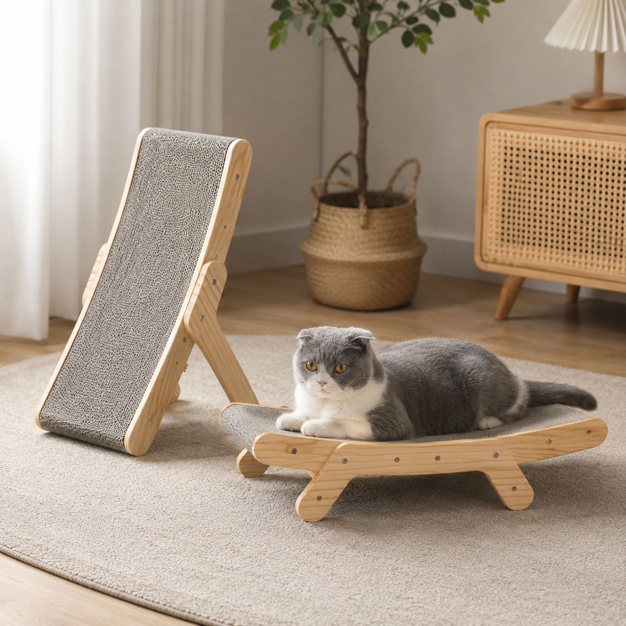Solid Wood Cat Scratcher Ergonomic Design Pet Supplies