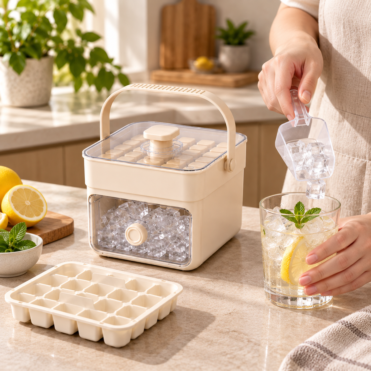 Stackable Ice Cube Maker Spill Resistant Tray Set
