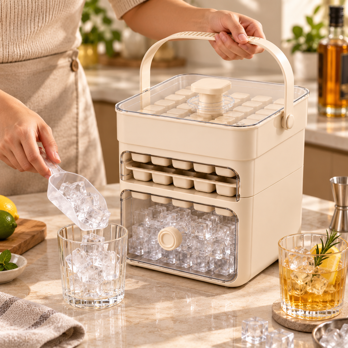 Stackable Ice Cube Maker Spill Resistant Tray Set