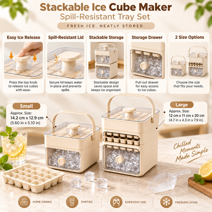 Stackable Ice Cube Maker Spill Resistant Tray Set