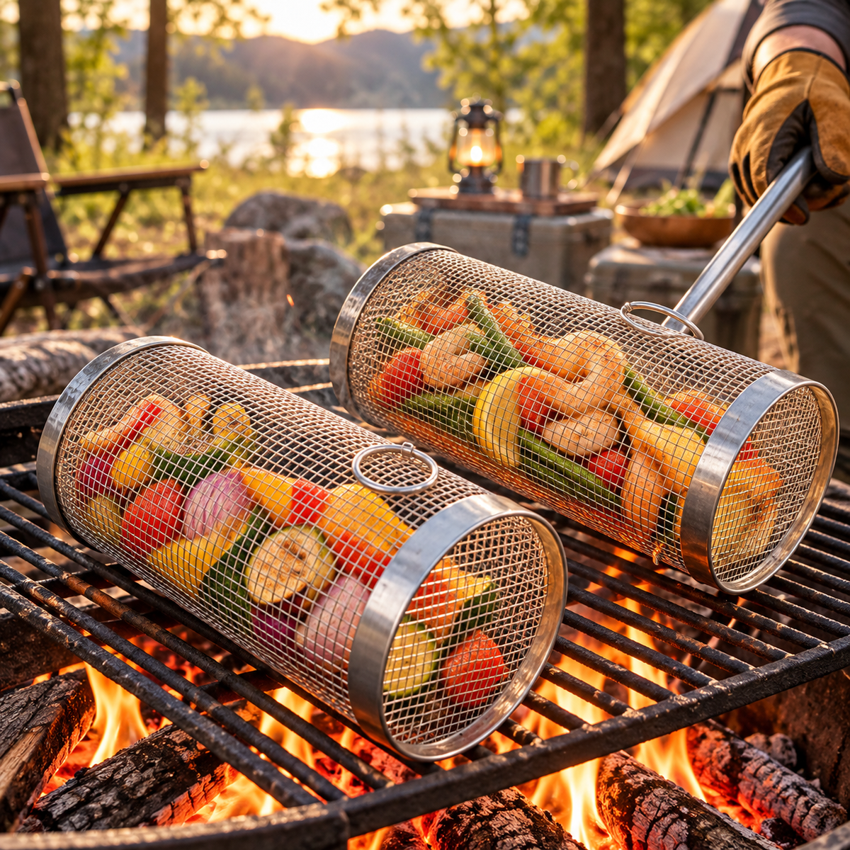 Stainless Steel Grill Basket Camping Easy Clean