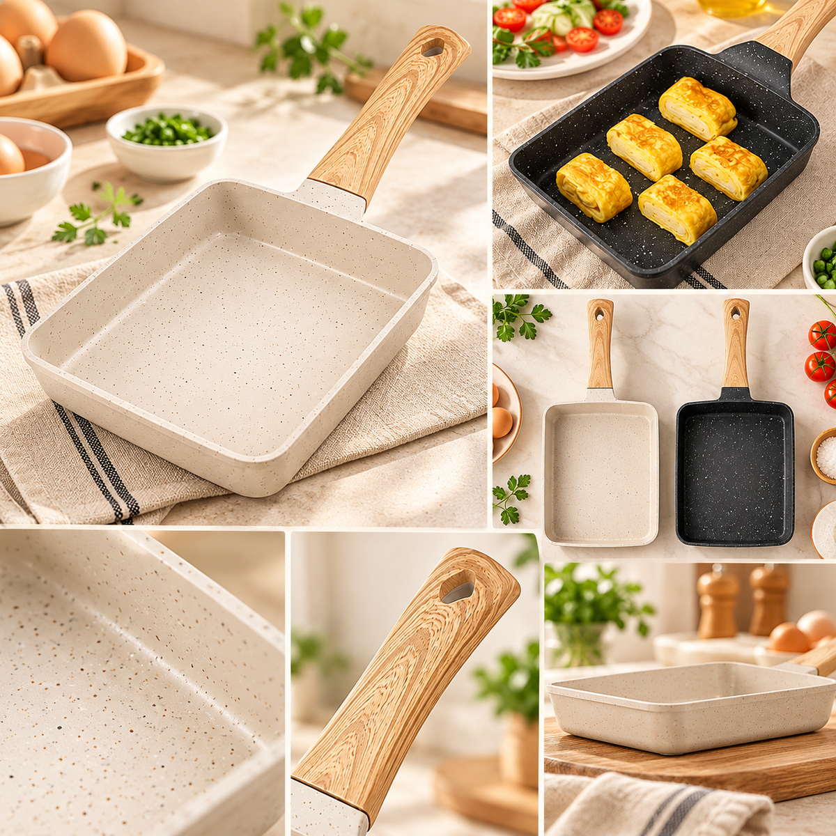 Tamagoyaki Pan Omelette Skillet Nonstick Rectangular Lid