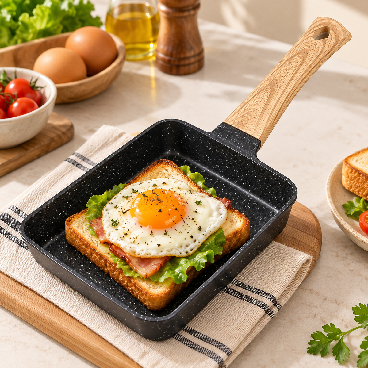 Tamagoyaki Pan Omelette Skillet Nonstick Rectangular Lid