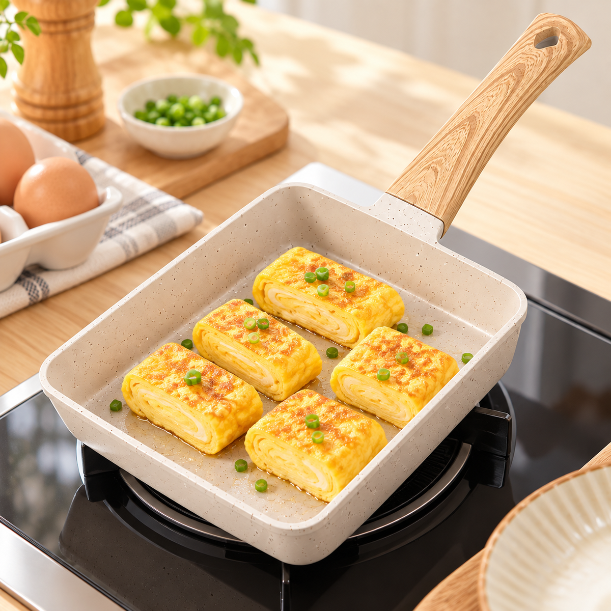 Tamagoyaki Pan Omelette Skillet Nonstick Rectangular Lid
