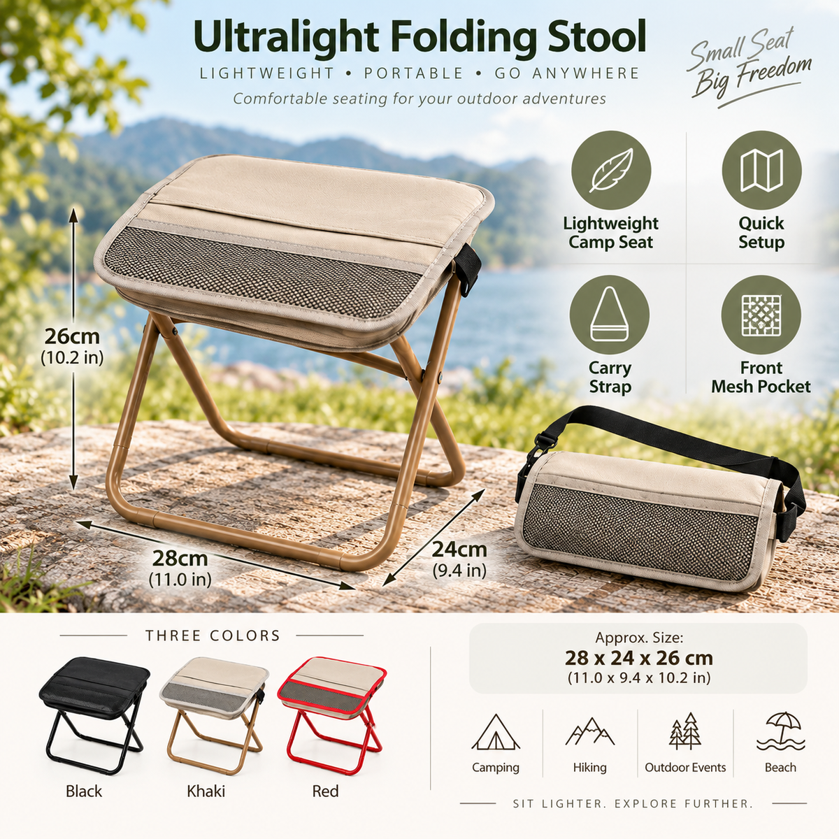 Ultralight Folding Stool Lightweight Camp Seat Portable