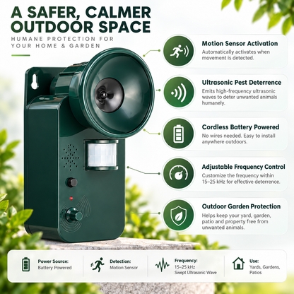 Ultrasonic Animal Repeller Motion Sensor Cordless Outdoor