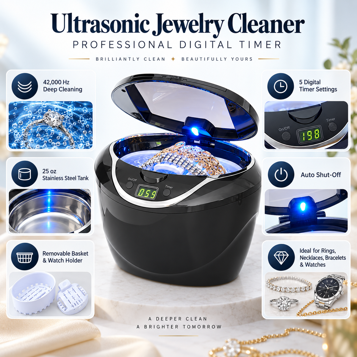 Ultrasonic Jewelry Cleaner Professional Digital Timer