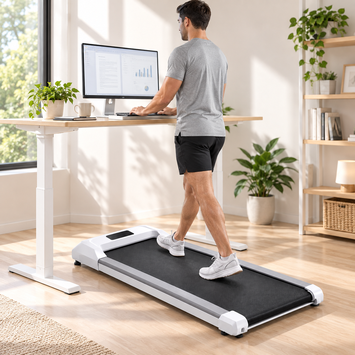 Under Desk Treadmill Standing Desk Wheels Portable Foldable