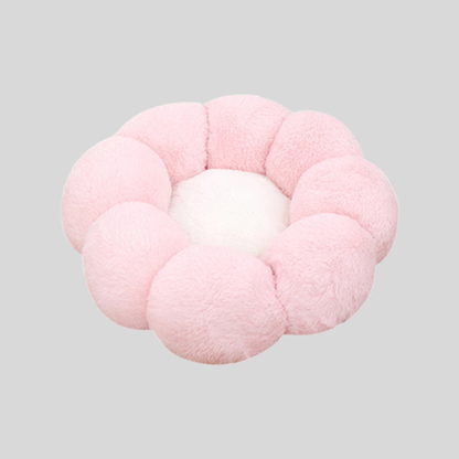 Plush Pet Bed with Raised Petal Rim and Polyester Fill, Three Sizes Available