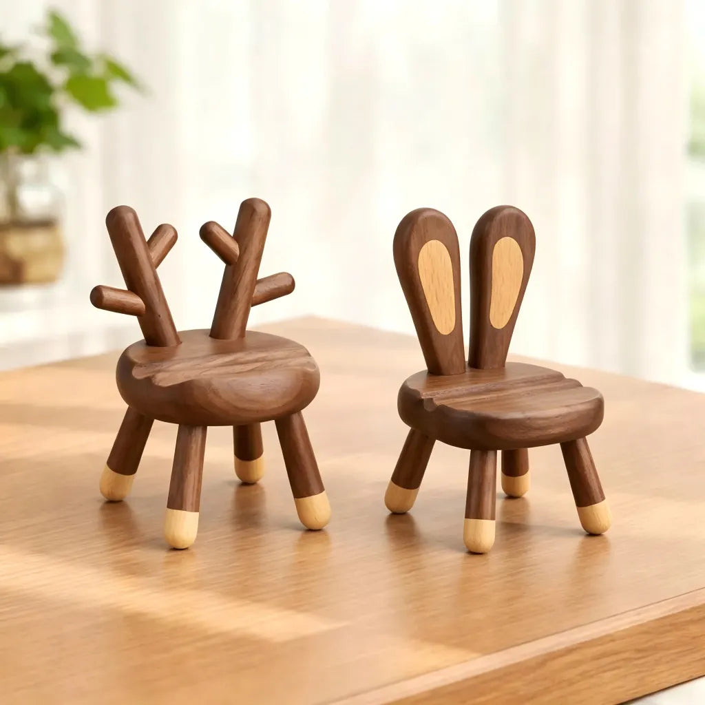 Natural Walnut Deer Phone Stand: Timeless Handmade Desk Accessory