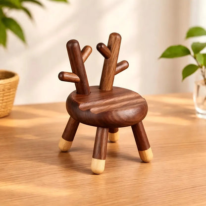 Natural Walnut Deer Phone Stand: Timeless Handmade Desk Accessory
