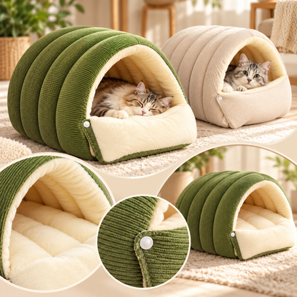 Warm Plush Pet Bed Cave Cozy Enclosed Warmth Core