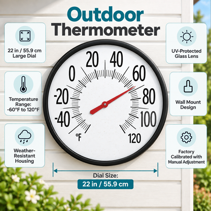 Weatherproof Outdoor Thermometer Large Dial Wall Mount