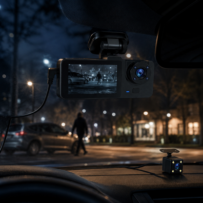 Wide Angle Dash Cam Dual Camera Motion Detection Features