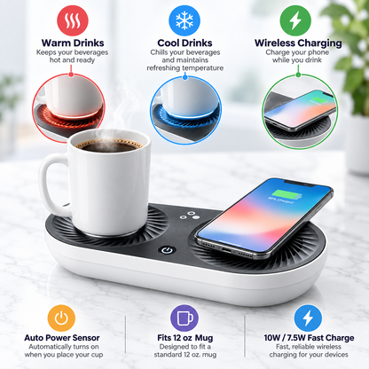 Wireless Charging Beverage Warmer Cooler Round LED