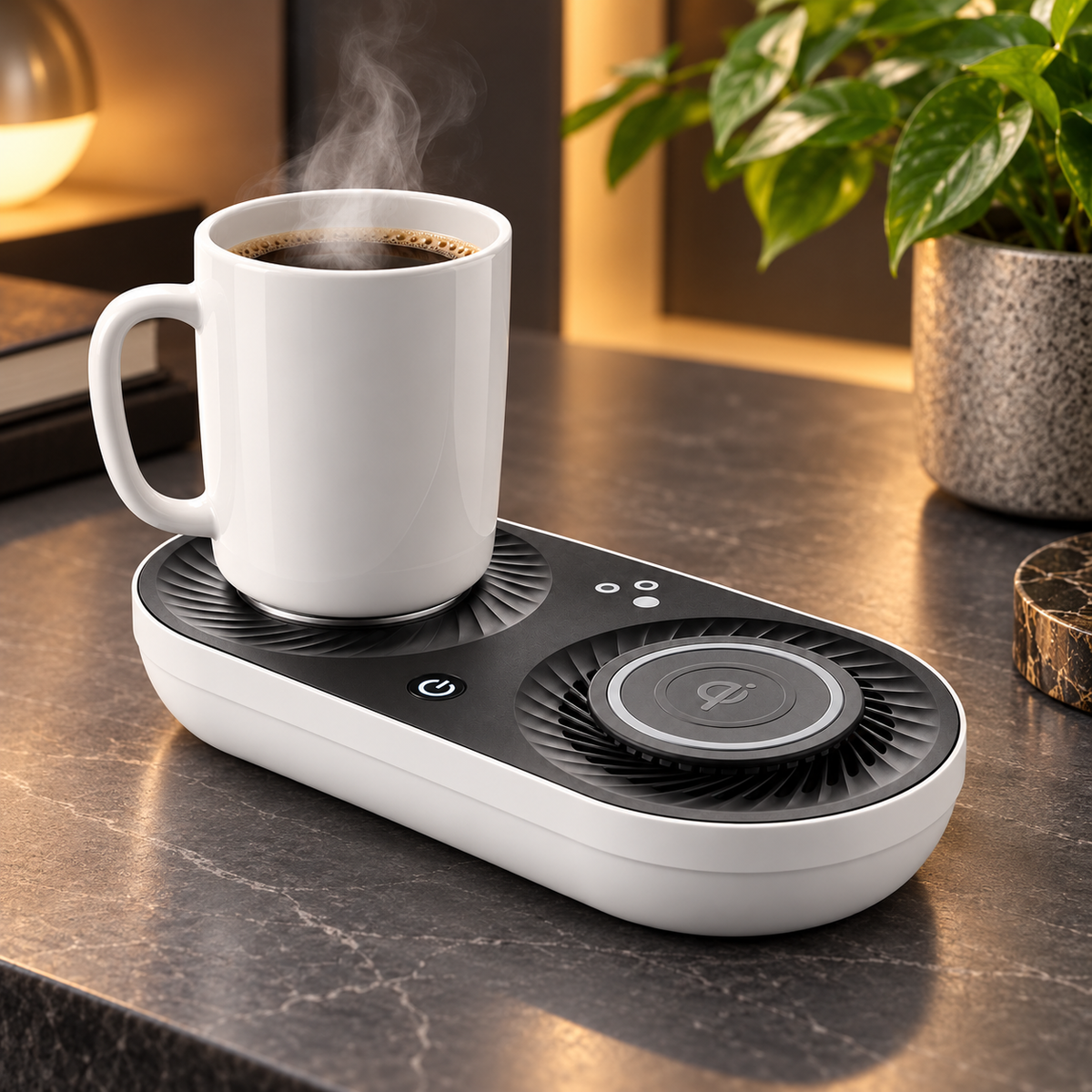 Wireless Charging Beverage Warmer Cooler Round LED