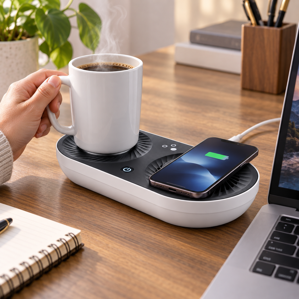 Wireless Charging Beverage Warmer Cooler Round LED
