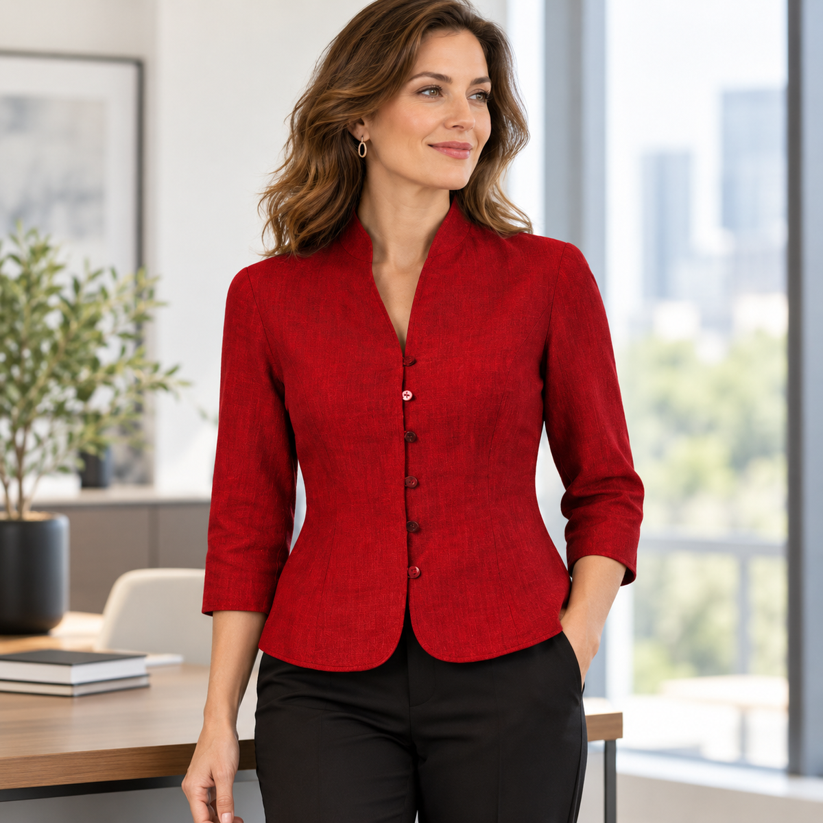 Women's Stand-Collar Blouse Three-Quarter Sleeve | Versatile Blouse