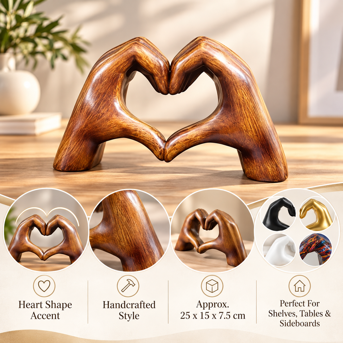 Wooden Decorative Figure Handcrafted Figurine Heart Shape