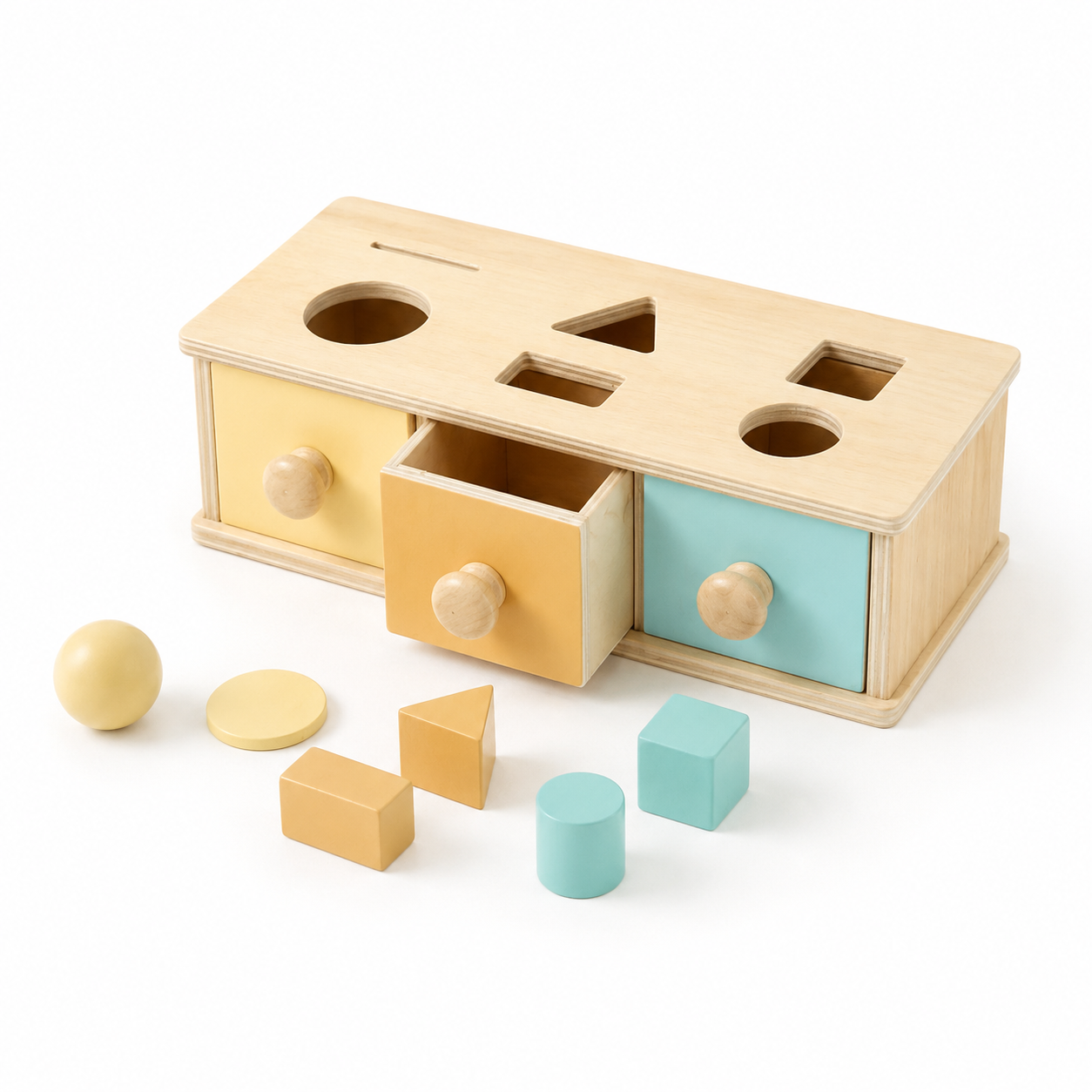 Wooden Object Permanence Box Cause Effect Toy Interactive