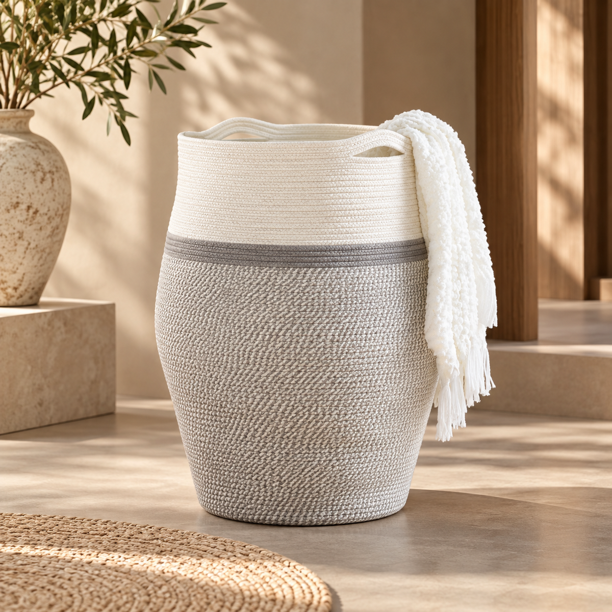 Woven Laundry Basket Handles Decorative Storage