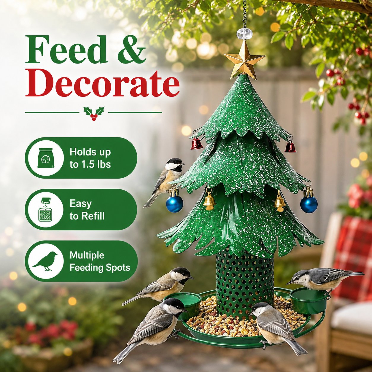 Christmas Tree Bird Feeder Festive Backyard Holiday Decor