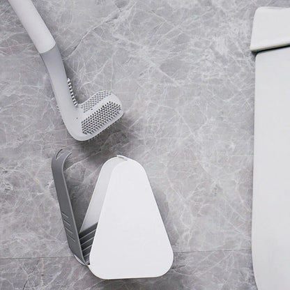 Wall Mount Silicone Toilet Brush with Flexible Bristles and Ventilated Holder