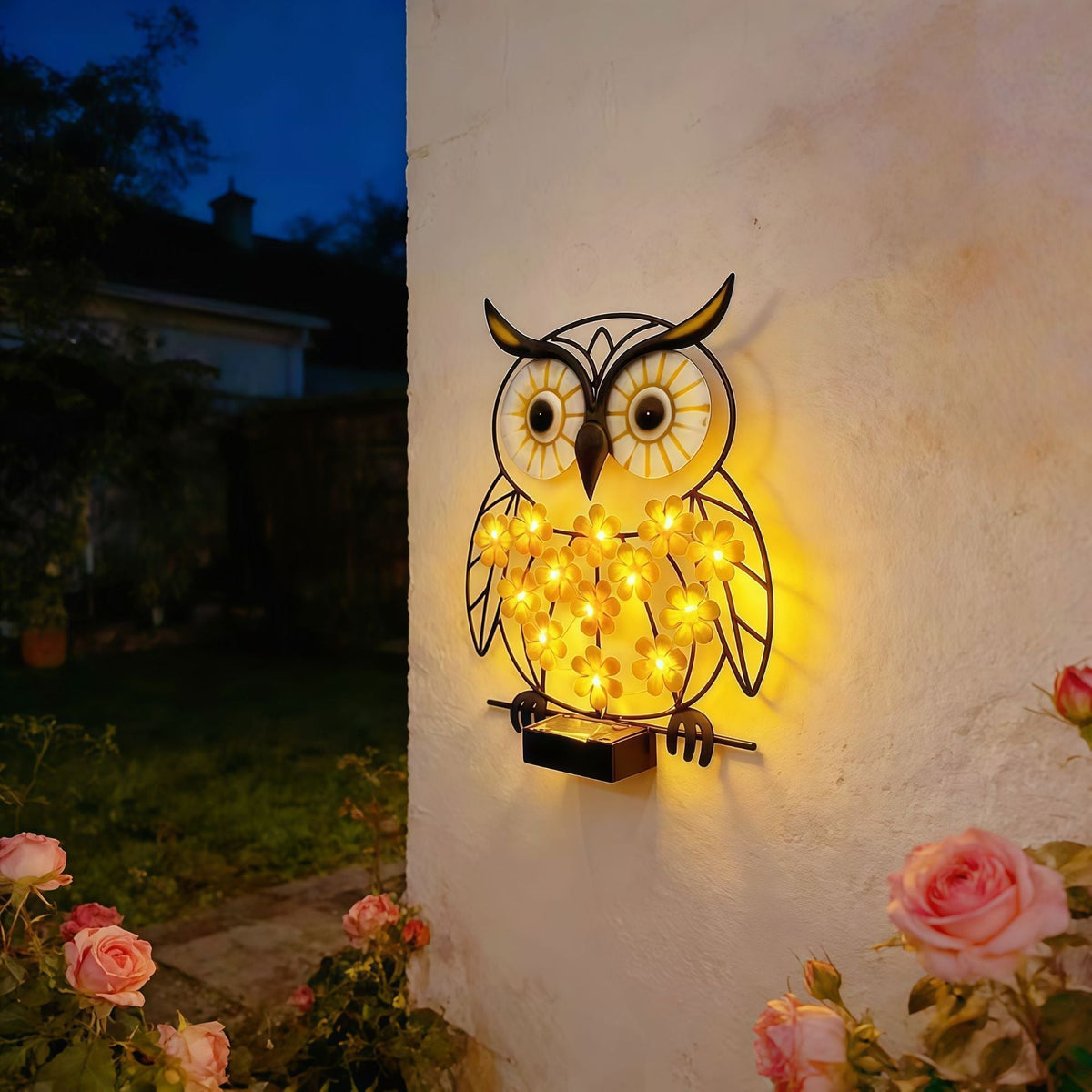 Solar-powered Wrought Iron Owl Lamp