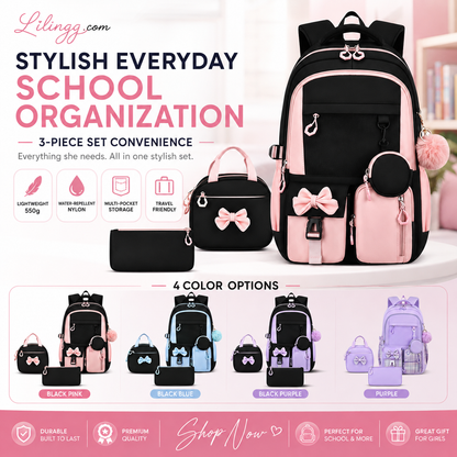 Cute Bowknot Lightweight School Backpack – Water Repellent & Anti-Theft!