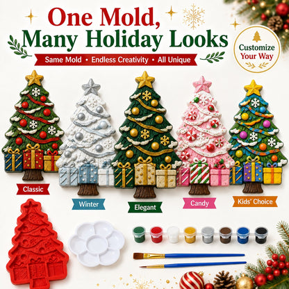DIY Christmas Tree Mold & Paint Craft Kit | Reusable 3D Mold with 8 Acrylic Paints, 2 Brushes & Festive Detail Guide