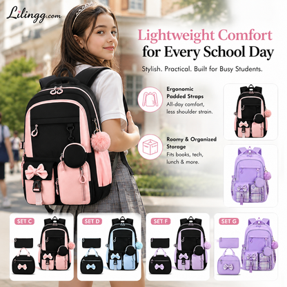 Cute Bowknot Lightweight School Backpack – Water Repellent & Anti-Theft!