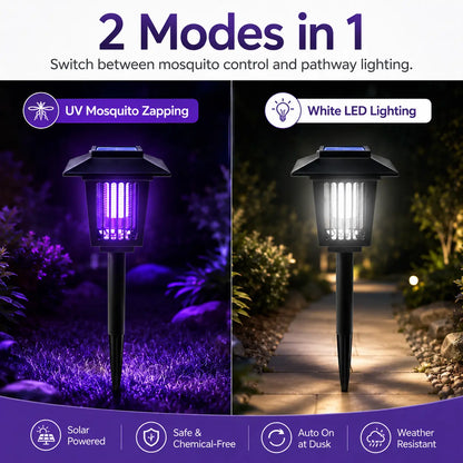 Solar Bug Zapper and Pathway Light with Automatic Dusk Sensor, Ground Stake Installation