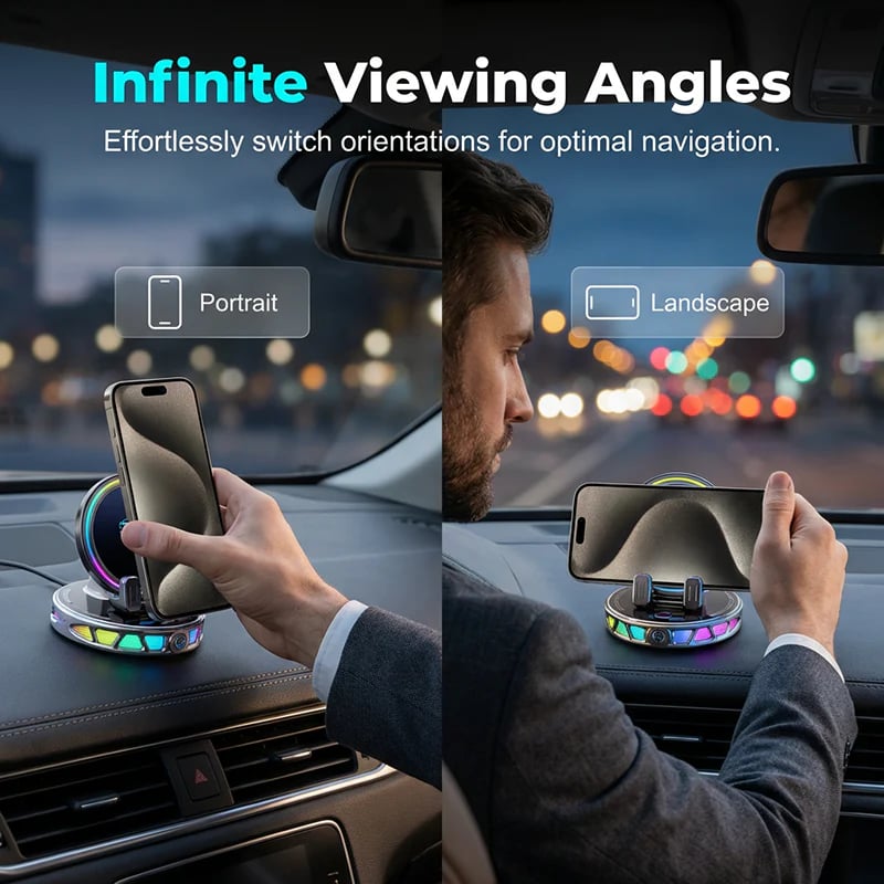 RGB Car Phone Mount  Auto-Clamping & Wireless Charging