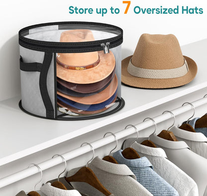 Clear Hat Storage Organizer with Dual Zipper and Reinforced Handles for 5-7 Wide Brim Hats