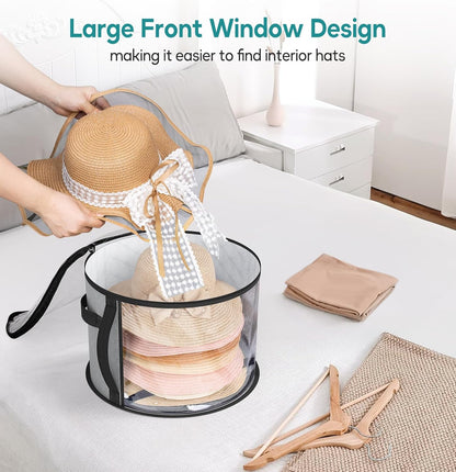 Clear Hat Storage Organizer with Dual Zipper and Reinforced Handles for 5-7 Wide Brim Hats