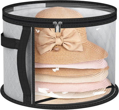 Clear Hat Storage Organizer with Dual Zipper and Reinforced Handles for 5-7 Wide Brim Hats