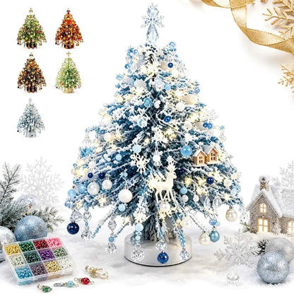 DIY Beaded Christmas Tree Kit, Crystal Craft Set with LED Lights & Angel Topper