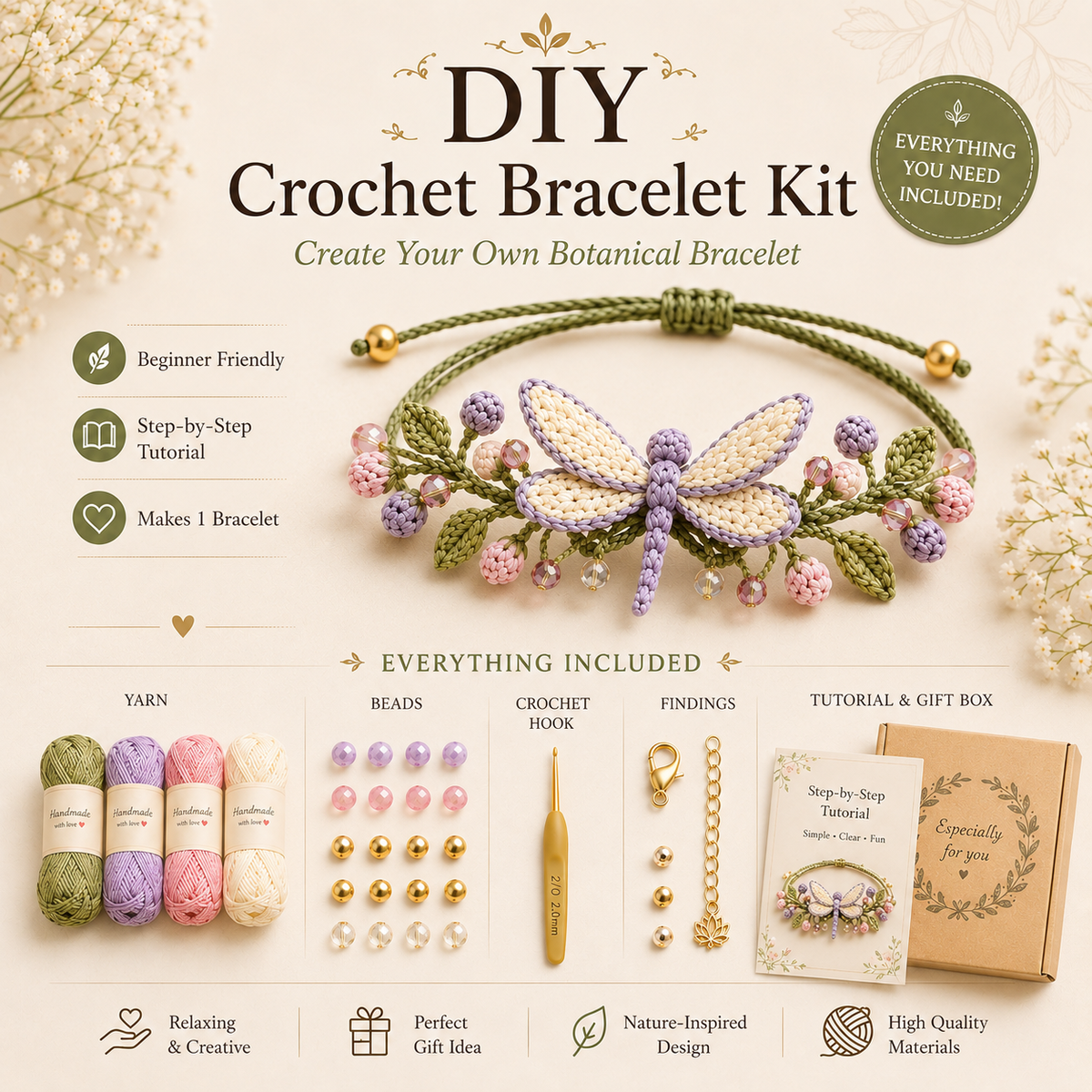 DIY Nature Charm Crochet Bracelet Making Kit