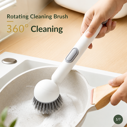 360° Rotating Soap Dispensing Dish Brush With Interchangeable Heads